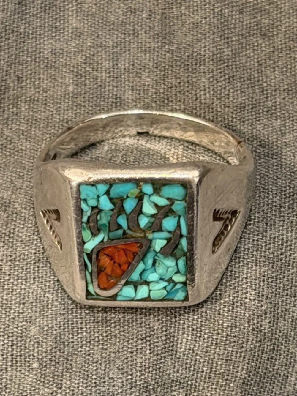 Vintage Native American Navajo Style Sterling Silver/Turquoise Men’s Signet Ring